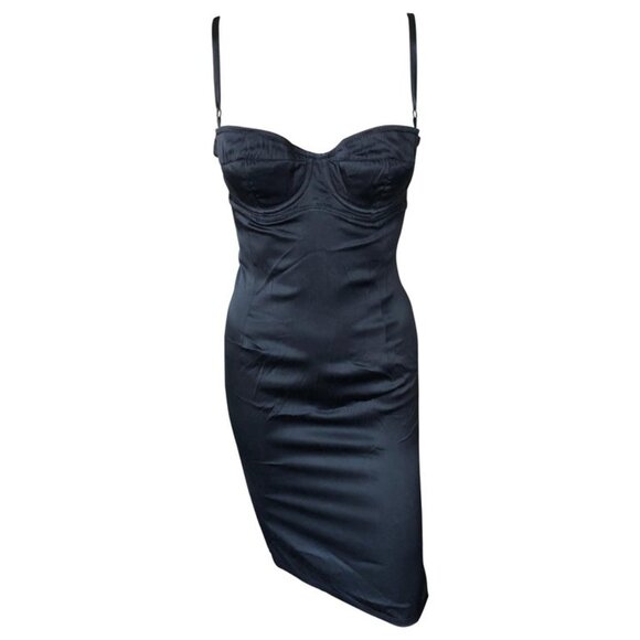 Dolce and Gabbana 1990's Vintage Bodycon Silk Black Dress - Picture 1 of 1